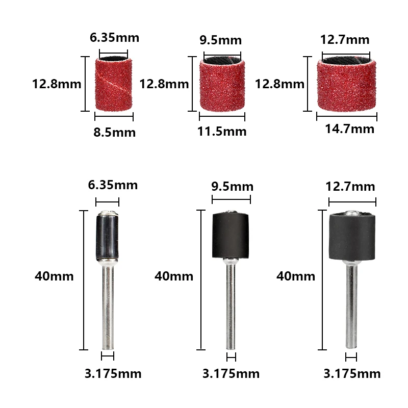 CMCP 102/132pcs 샌딩 드럼 세트 네일 Dremel 액세서리 용 샌딩 맨드릴이있는 1/4 3/8 1/2 인치 샌딩 밴드