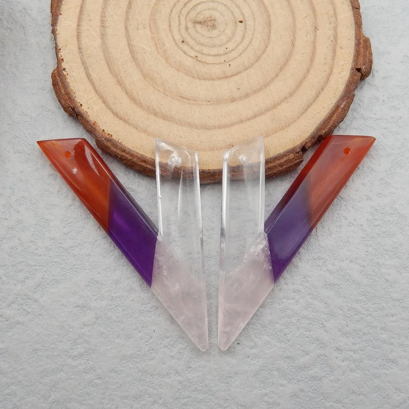 

Natural Rose Quartz,White Quartz Amethyst，Red Agate，Intarsia Earring Bead,Fashion woman Earring Jewelry53x25x5mm12g