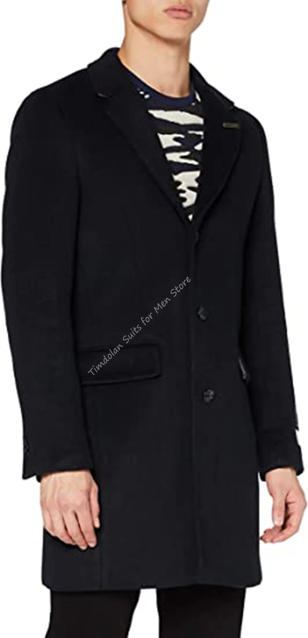 1Pcs Notch Lapel Black Long Jacket Men’s Suits Winter 50% Woolen Blazer Tailor-made Party Wear Clothing Only One Coat