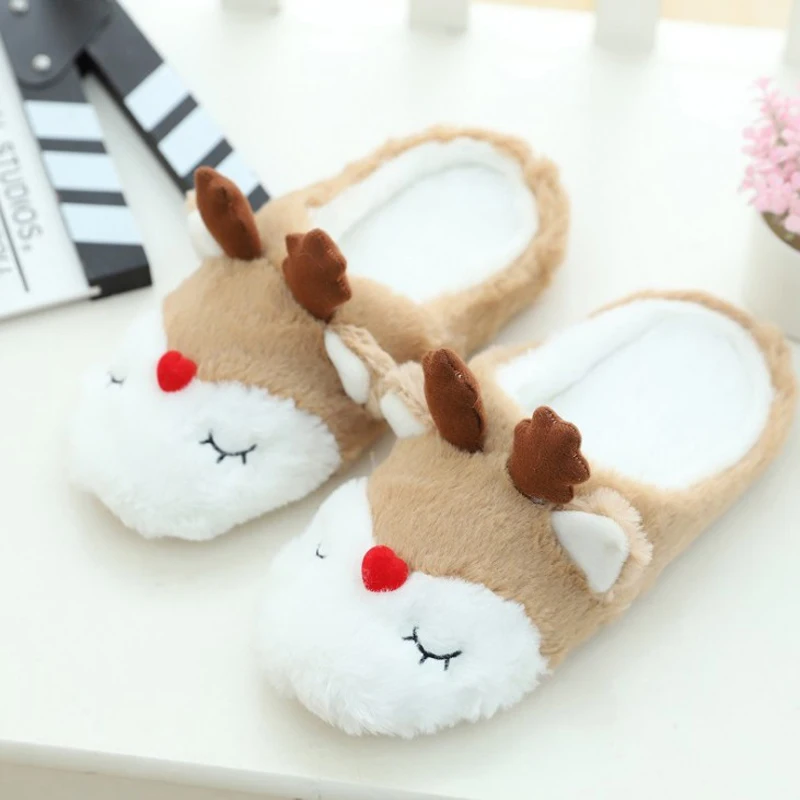 Christmas Autumn And Winter Cartoon Home Cute Elk Plush Indoor Home Women's Cotton Slippers Home Sandals