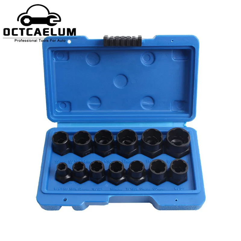 

13Pcs Impact Damaged 3/8" Drive Bolt Nut Screw Remover Extractor Socket Tool Removal Set Bolt Nut Screw Removal Socket Kit