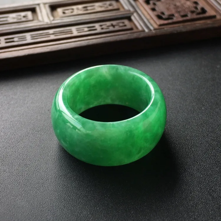 Natural Myanmar green jadeite jade ring, handmade sculpture simple jade ring, men party wedding jewelry gift rings for men