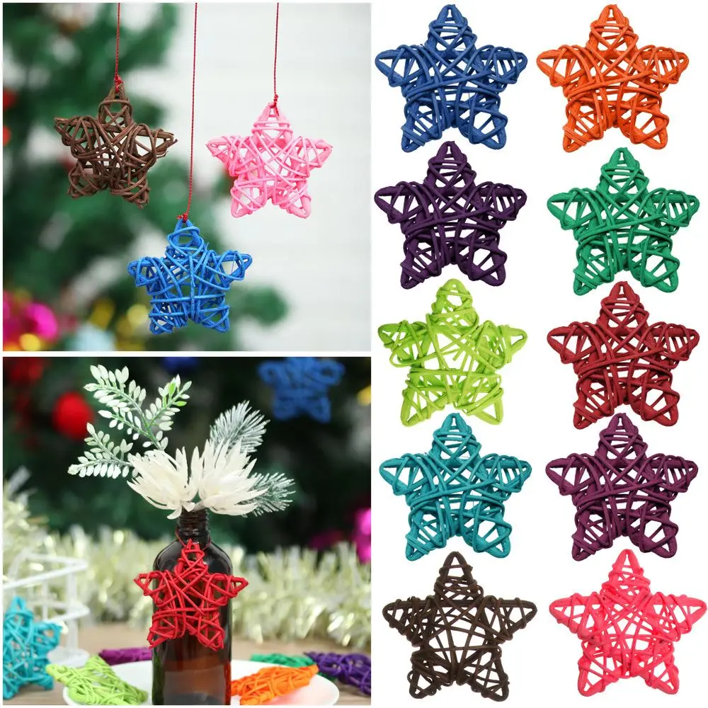 10PCS New Year Xmas Tree Festival Ornaments Wedding Party Pentagram Shape ArtifIcial Rattan Star Sepak Takraw Christmas Gift