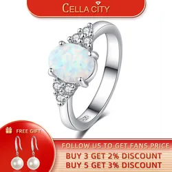 Cellacity Oval White Opal Silver Jewelry Gemstones Ring for Women Geometry Design Classic Simple Female Jewelry for Dating