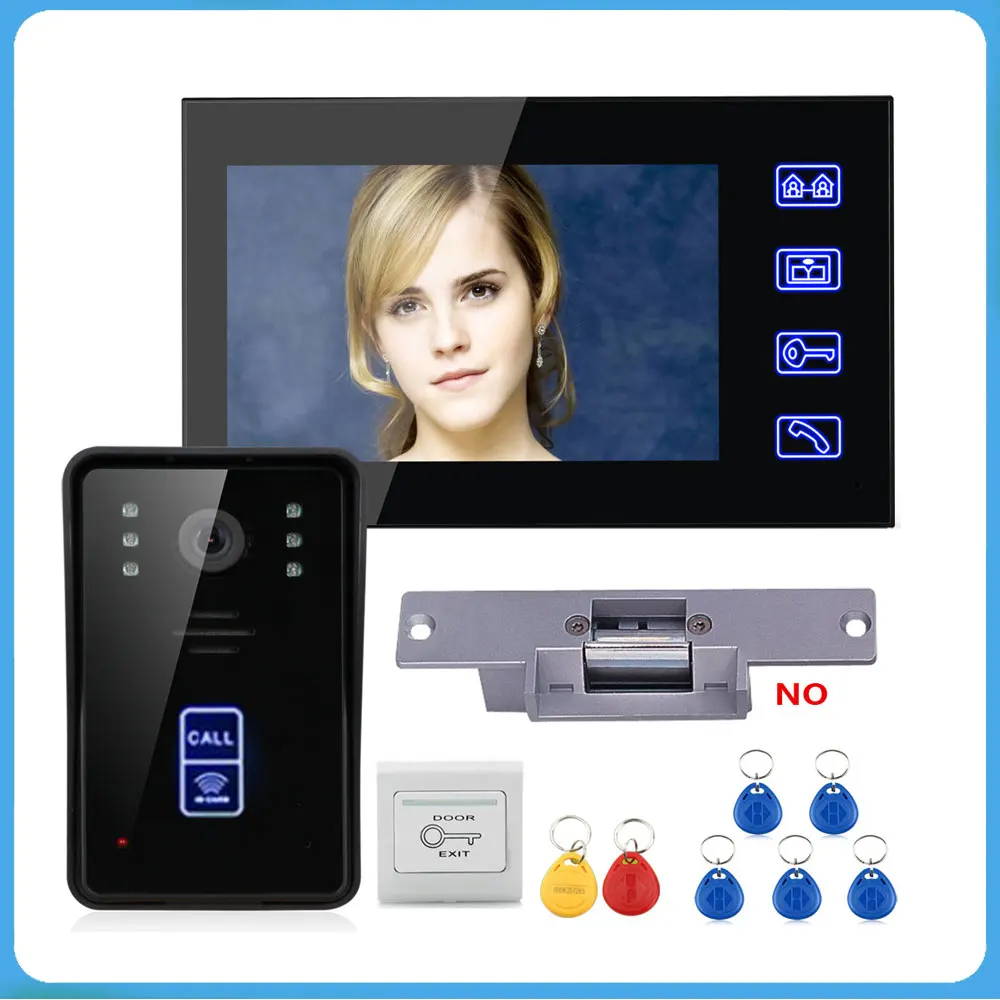 

7 Inch RFID Video Door Phone Intercom Doorbell Touch Button Night Vision Electric Strike Lock Touch Color Screen