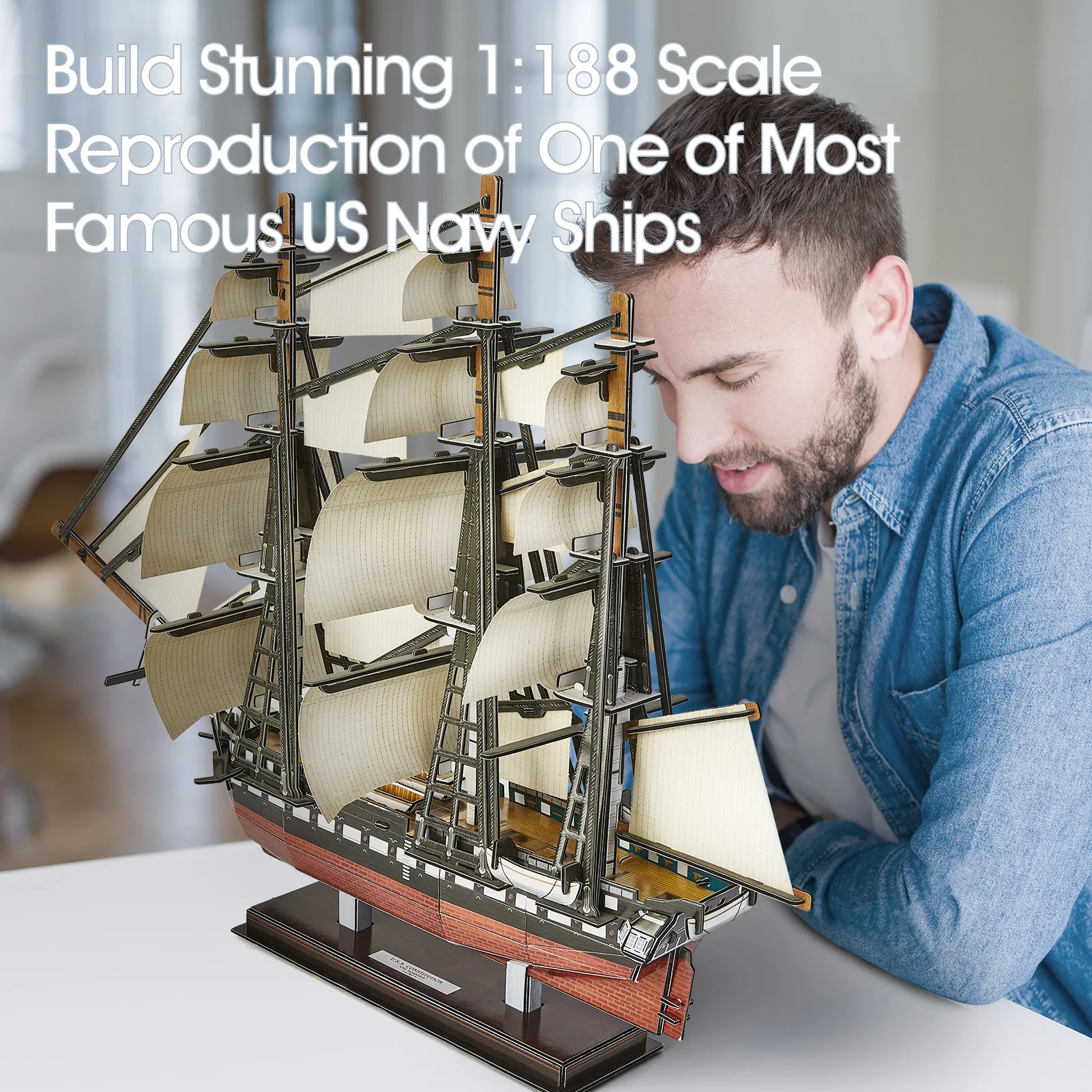 CubicFun 3D Puzzle USS Constitution Vessel Ship Model US Navy Building Kits for Adults Kids 193 Pcs Stress Relief Deco Gifts