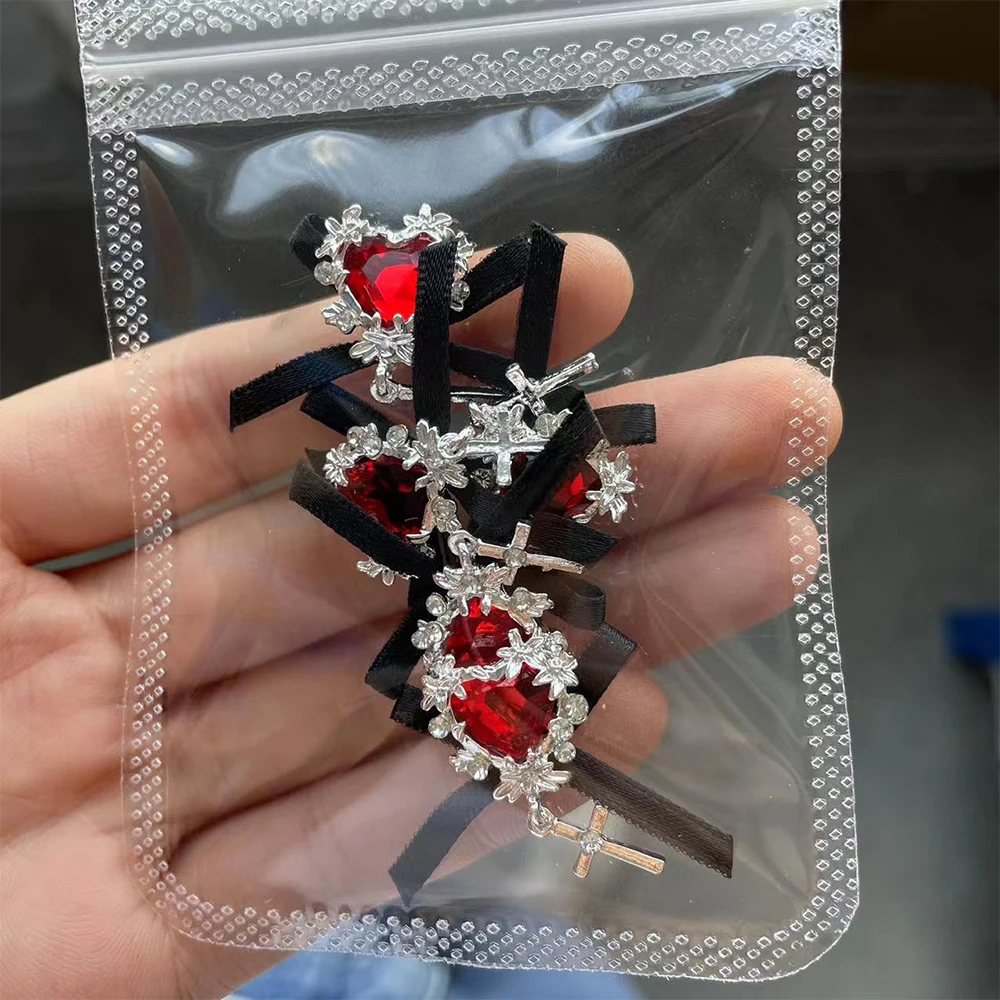 5pcs/com Diablo Gothic Lolita Nail Charms Bowknot (AB, White, Red) Glass Crystal Jewel Christ Cross Nail Art Goth Charms 15*28MM