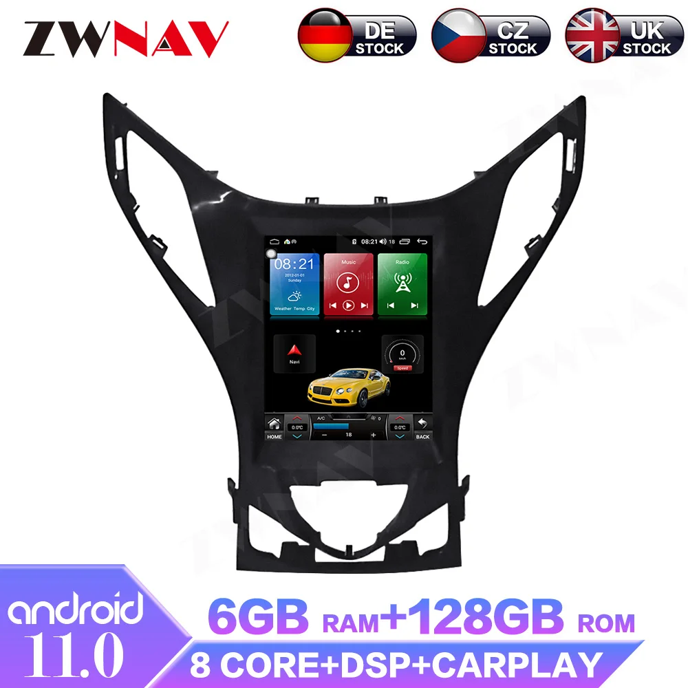 ZWNAV Android 13.0 6+128GB For Hyundai Azera 2011 2012 GPS Navi Free Map Car Multimedia Full HD Vedio Player RDS Bluetooth Radio