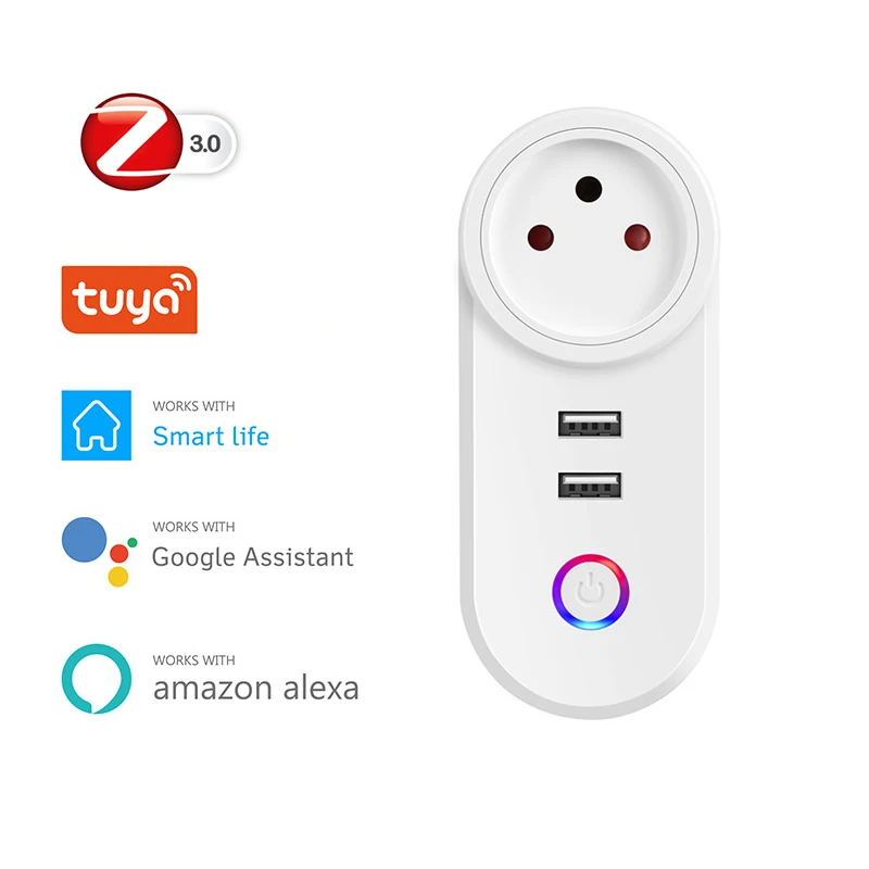 Tuya Smart Life Zigbee Israel Plug APP Wireless Control Tuya Zigbee 3.0 IL Socket Alexa Echo Voice Control Dual USB Charging