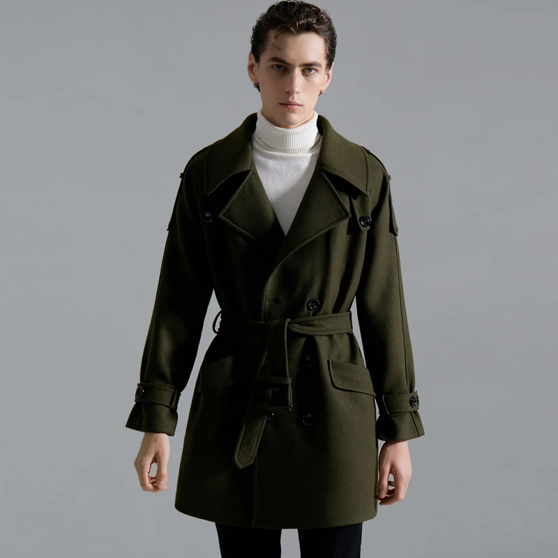 

British Casual Woolen Coat Men's Fall/Winter 2023 New Loose Raglan Sleeve Mid-length Wool Trench Coat Free Shipping