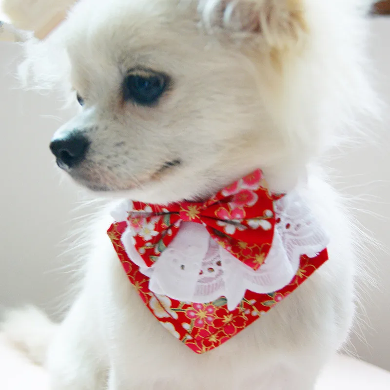 

Lovely Handmade Dog Lace Bow Bib with Cute Bow Tie Japanese Style Pet Dog Scarf for Puppies Medium Dogs Pet Accessories