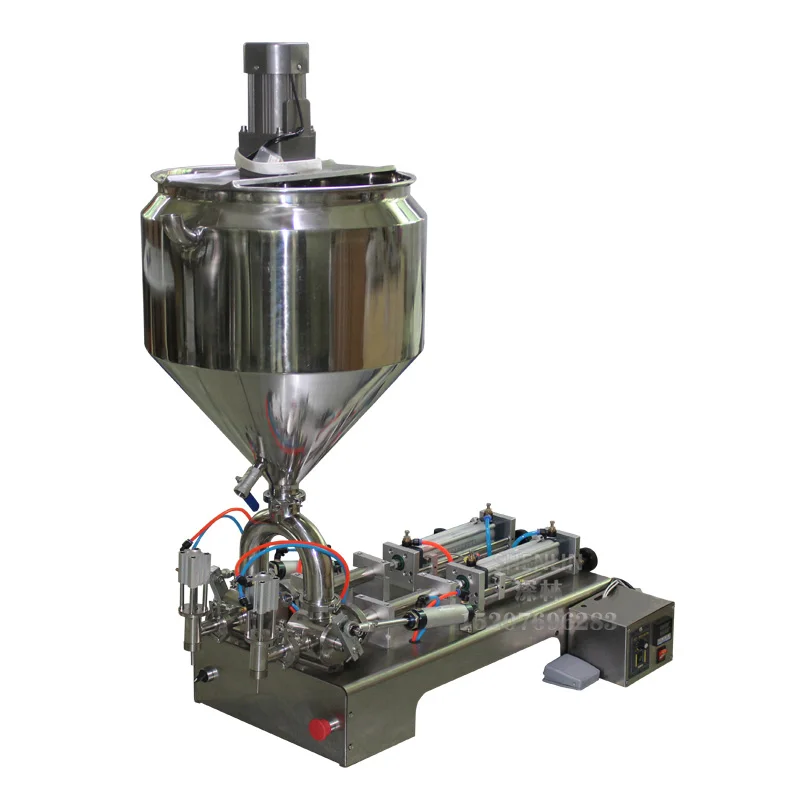 Double Head Heating and Mixing Filling Machine Semi-automatic Piston Filler for Paste Material Pneumatic Bottling Equipment