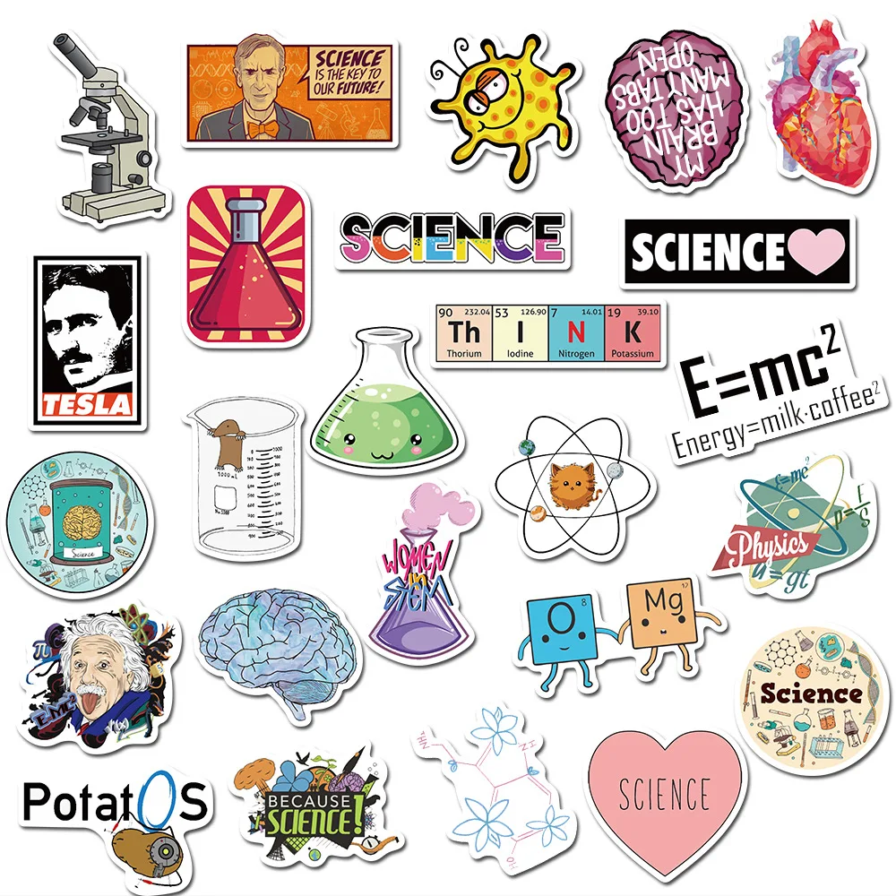 10/30/50PCS Science Lab Stickers Class Back to School Waterproof Sticker for Student to Stationery Laptop Bike Decal Sticker Toy