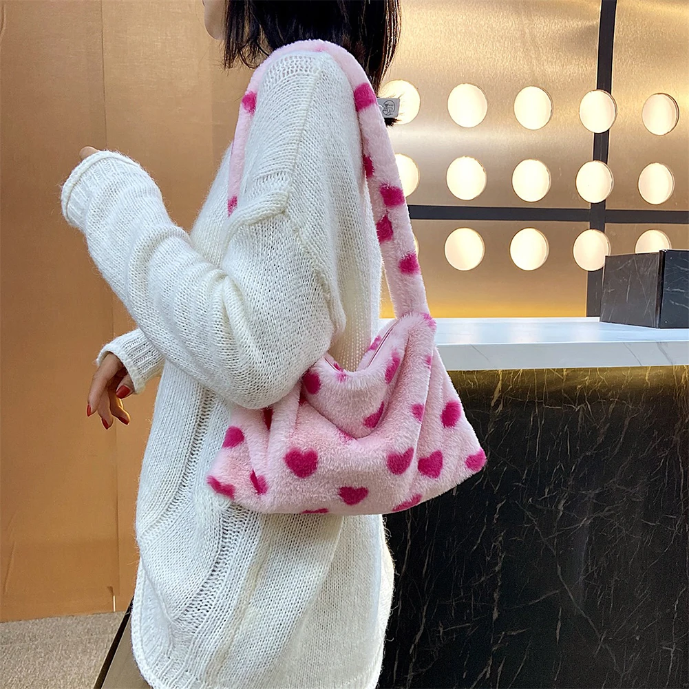 2022 INS Fashion Women Plush Flower Pattern Shoulder Bags Elegant Female Underarm Bags Fur Handbag Furry Fluffy Tote Bags design