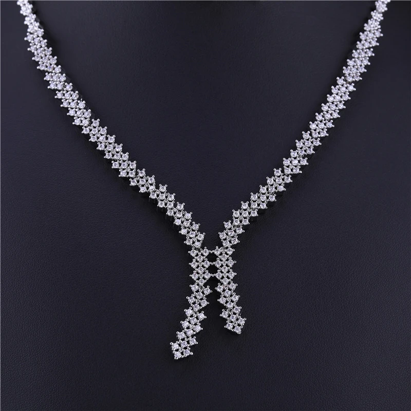 HUAMI Fashion Drop Earrings and Necklace Jewelry Sets Bridal Wedding Engagement Silver Color Joyeria Fina Para Mujer Luxury