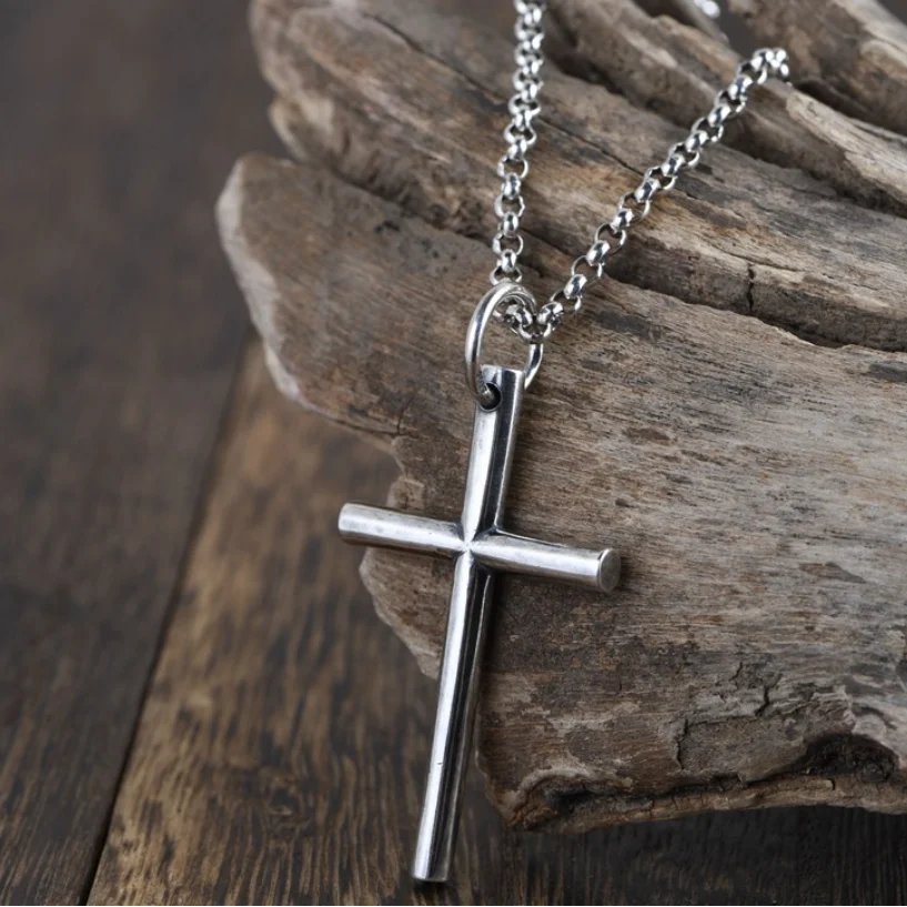 S925 Sterling Silver Minimalist Bright Cross Pendant for Wome Men Lover Real Silver Fashion Christian Jewelry Chain Accessories