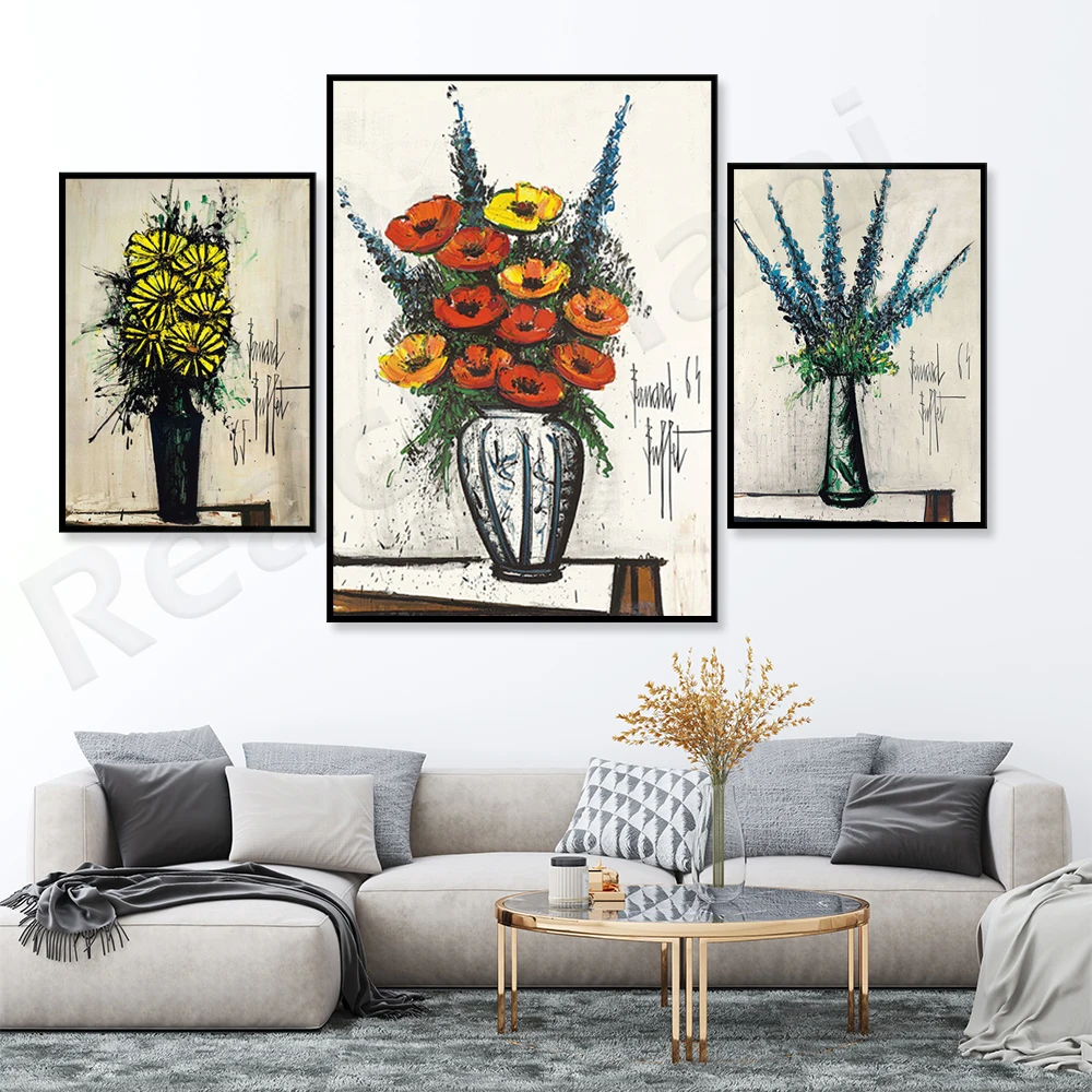 

Bernard Buffet Art Print Flower Bouquet Retro Poster Flower Art, Bernard Buffet Art Work Decoration Gift