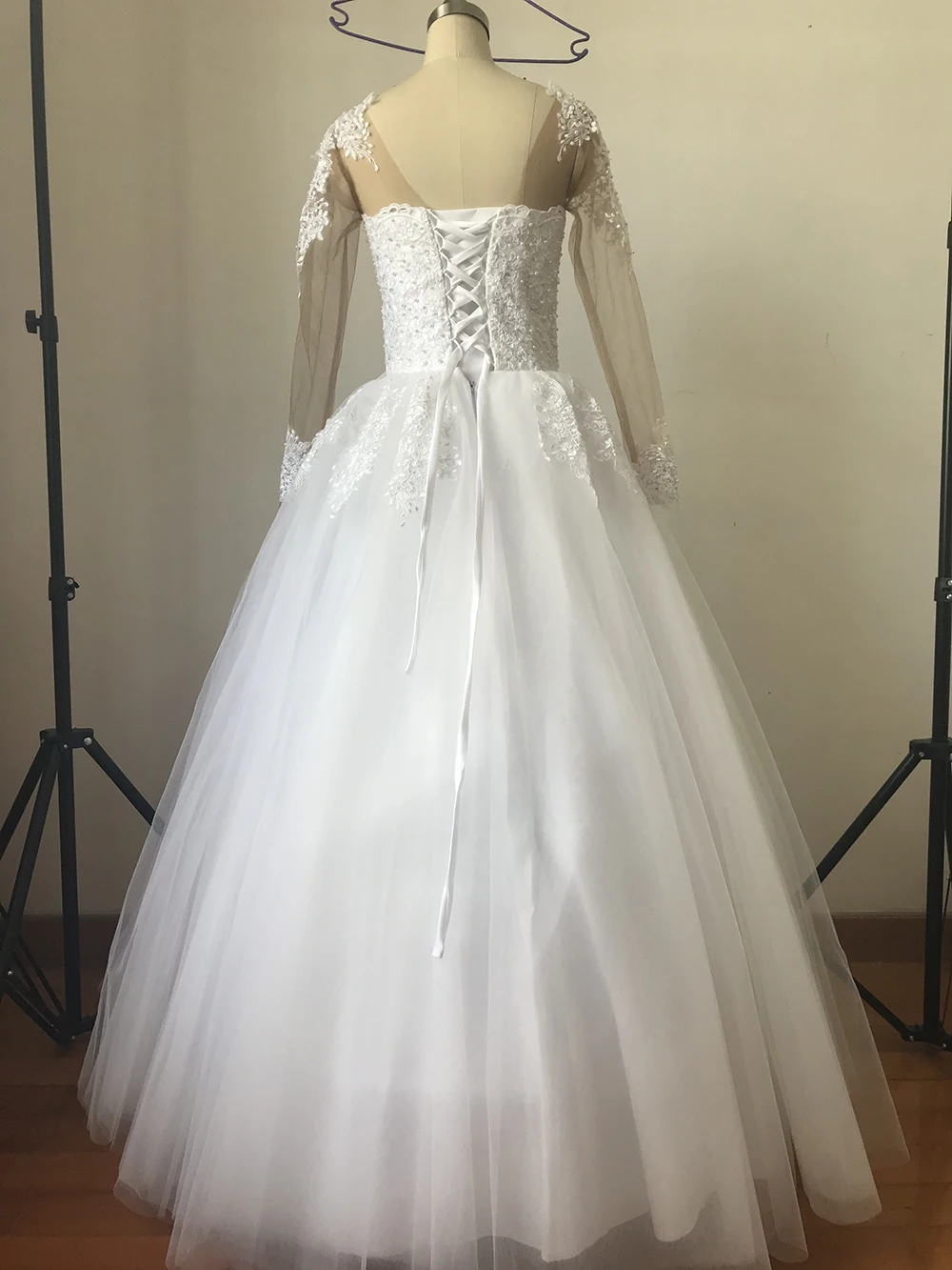 Fansmile 2020 Langarm Vestido De Noiva Spitze Kleider Brautkleider Custom-made Plus Größe Braut Tüll Mariage FSM-538F