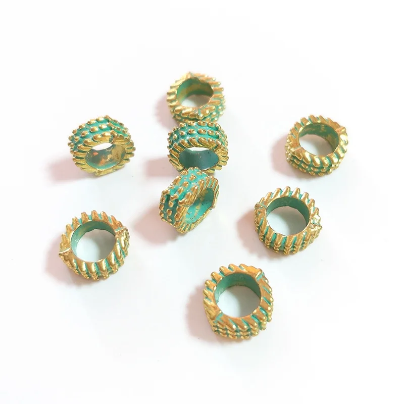 20pcs/bag 11MM Retro Patina Plated Zinc Alloy Green Round Big Hole Beads For DIY Bracelet Jewelry Accessories