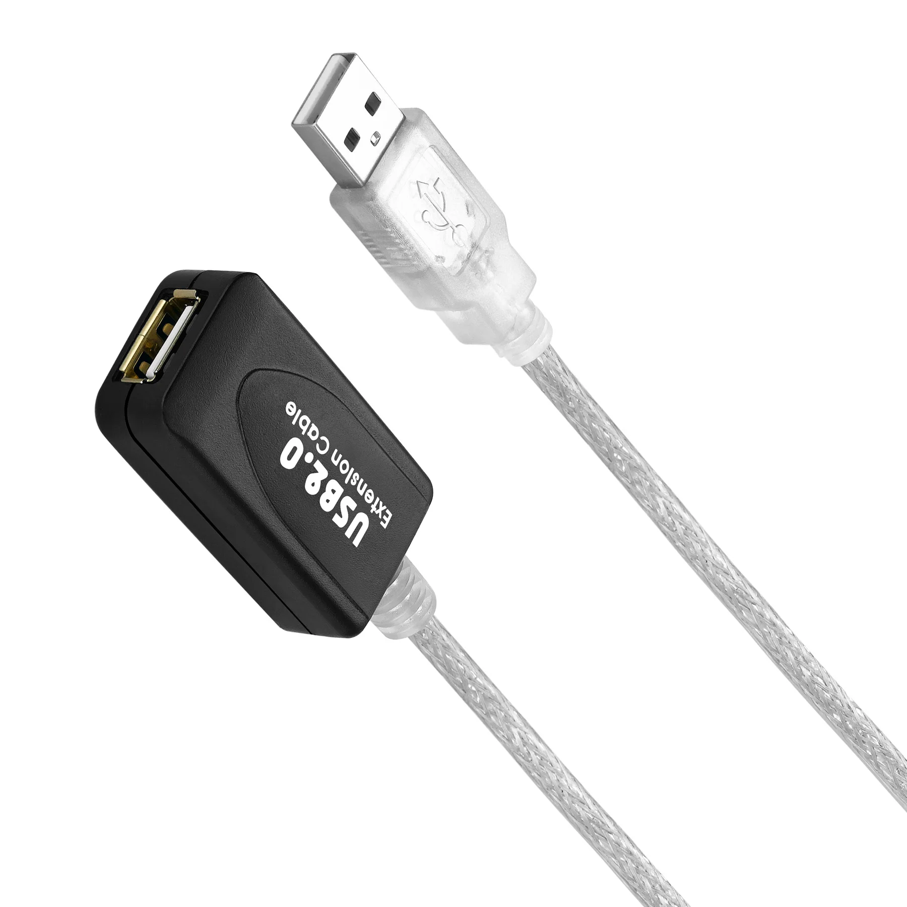 Удлинительный кабель USB 7,6 Bochara, 2,0 м, USB 2,0, тип A, штекер-гнездо, двойное экранирование (фольга + оплетка), активный усилитель микросхем