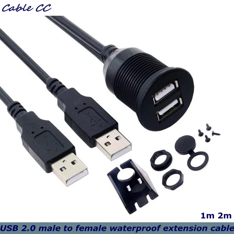 

1M/2M USB 2.0 Flush Mount Cable Double/Single USB Port Extension Flush Dashboard Panel Mount Cable for Car Boat Motorcycle