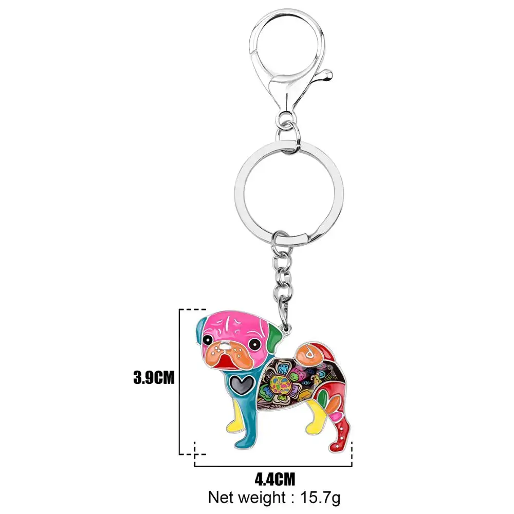 Bonsny Enamel Pug Dog Key Chains For Women bag Pendant Keychain Key Ring Car Accessories 2018 New Charms Fashion Jewelry Gifts