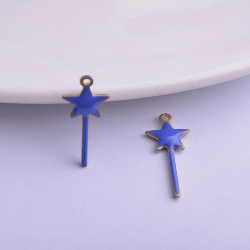 30 Stück 8*20mm Kupfer-Stern-Emaille-Anhänger Sternanhänger DIY Schmuck Halsketten Herstellung – Detail 7
