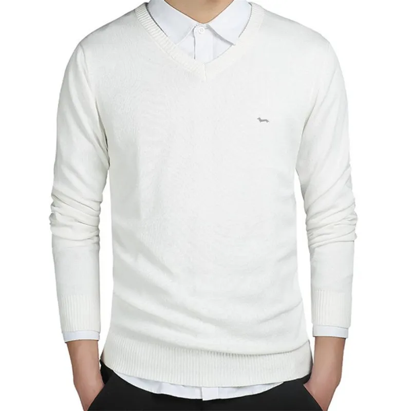 New Winter Brand Men Casual V-Neck Solid Keep Warm Sweater 100%Cotton Harmont Embroidery Long Sleeve Blaine Sweaters