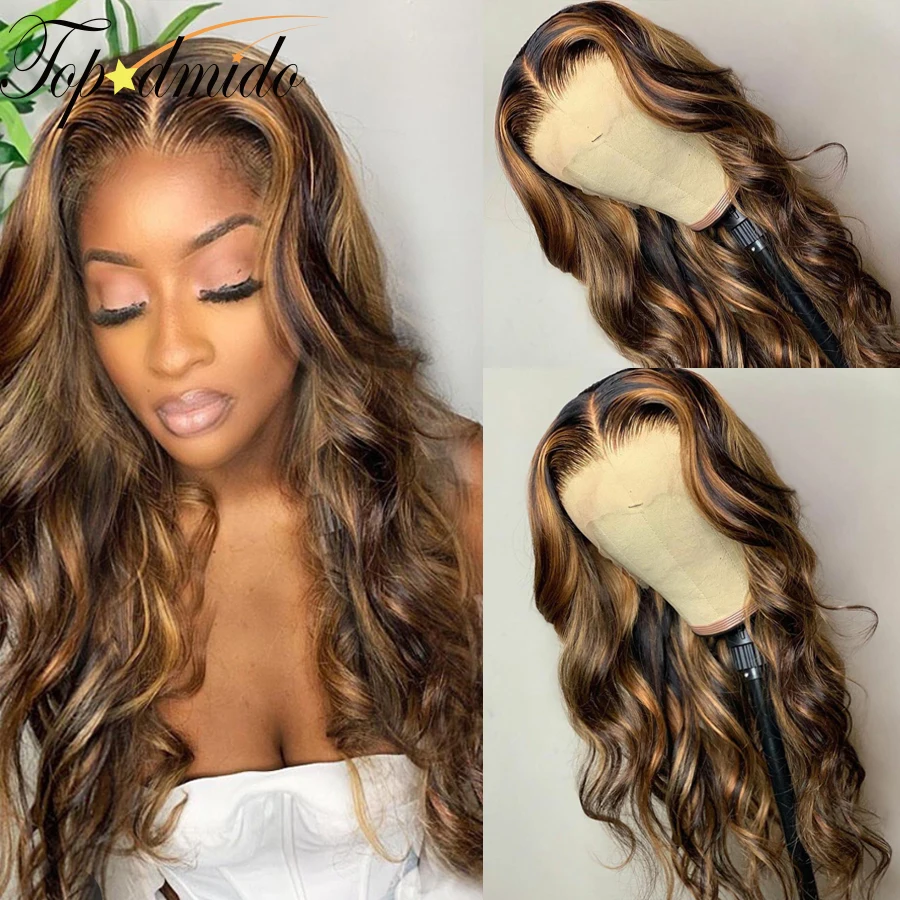 

Topodmido 13x4 Highlight Color Lace Front Wig With Pre Plucked Hairline Brown Color Malaysian Remy Human Hair Wig With Baby Hair