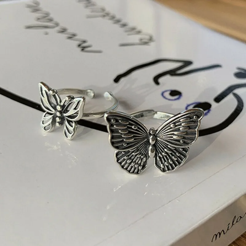 Anillos de mariposa de Plata de Ley 925 para mujer, joyería fina Punk Vintage, accesorios para fiesta de cumpleaños, regalos