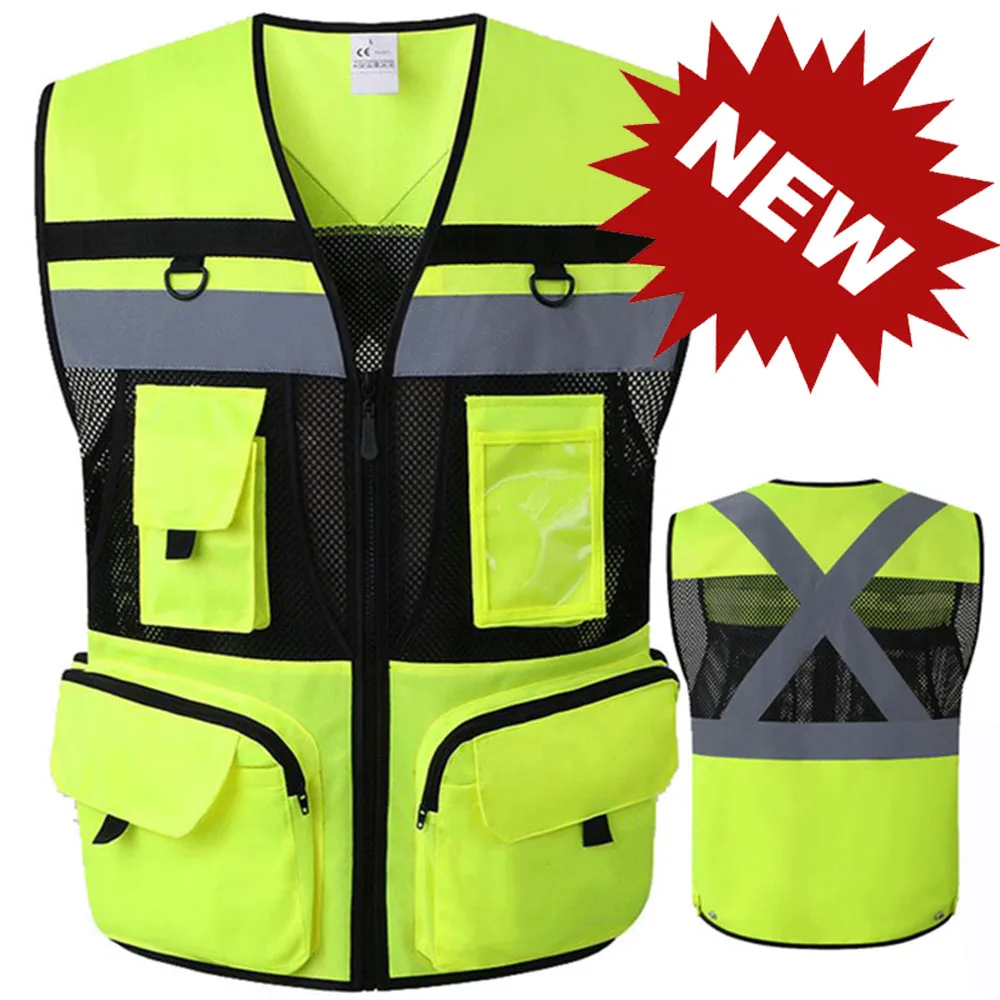 Automobile Motorcycle Reflective Safety Vest Yellow High Visibility Night Warning Safety Coat for Traffic Car Summer Mesh Vest