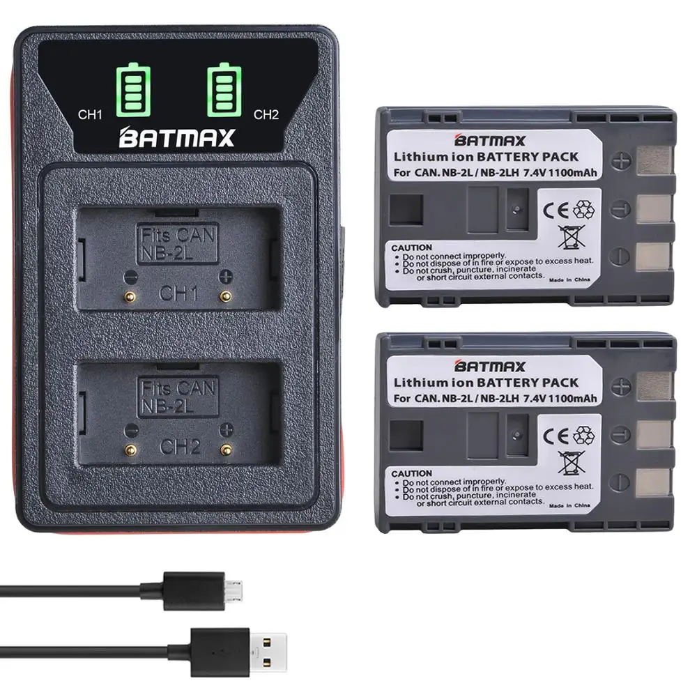 

2Pcs NB-2L NB2L NB-2LH NB 2LH NB2LH Camera Battery + LED USB Dual Charger for Canon EOS 350D/400D Rebel XT XTi G7 G9 Kiss N X R