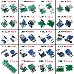 1piece Type A USB 2.0 3.0 Male Female Socket Charging Port Connector With Fixing Holes USB Head Vertical Welding Test Board