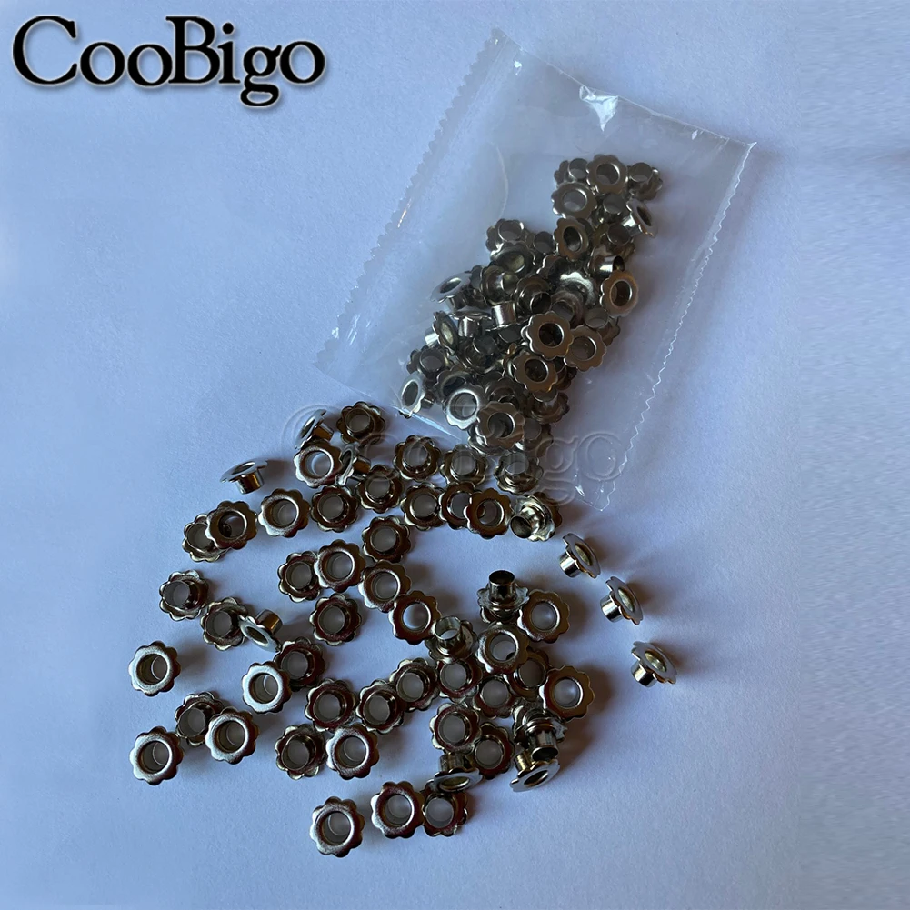 العيينة المعدنية الأزهار الثقوب لسكرابوكينغ الستائر الملابس حزام الأحذية الجلدية الخياطة DIY بها بنفسك الاكسسوارات الحرفية 4.5 مللي متر 200 قطعة