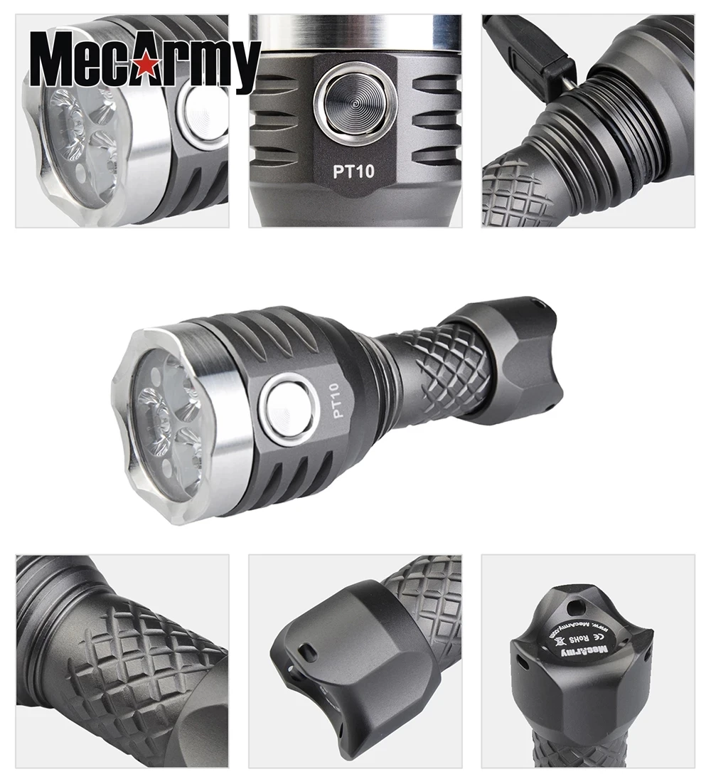 

MecArmy PT10 Ultra Bright USB Rechargeable Compact Flashlight 3* CREE XP-G2 LEDs max 800 beam throw 126 meter Tactical torch