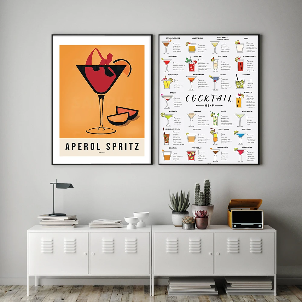 Cocktail Kitchen Poster Print Cocktail Recipe Guide Canvas Mural Art Painting Picture Modern Restaurant Bar Decoration Frameless