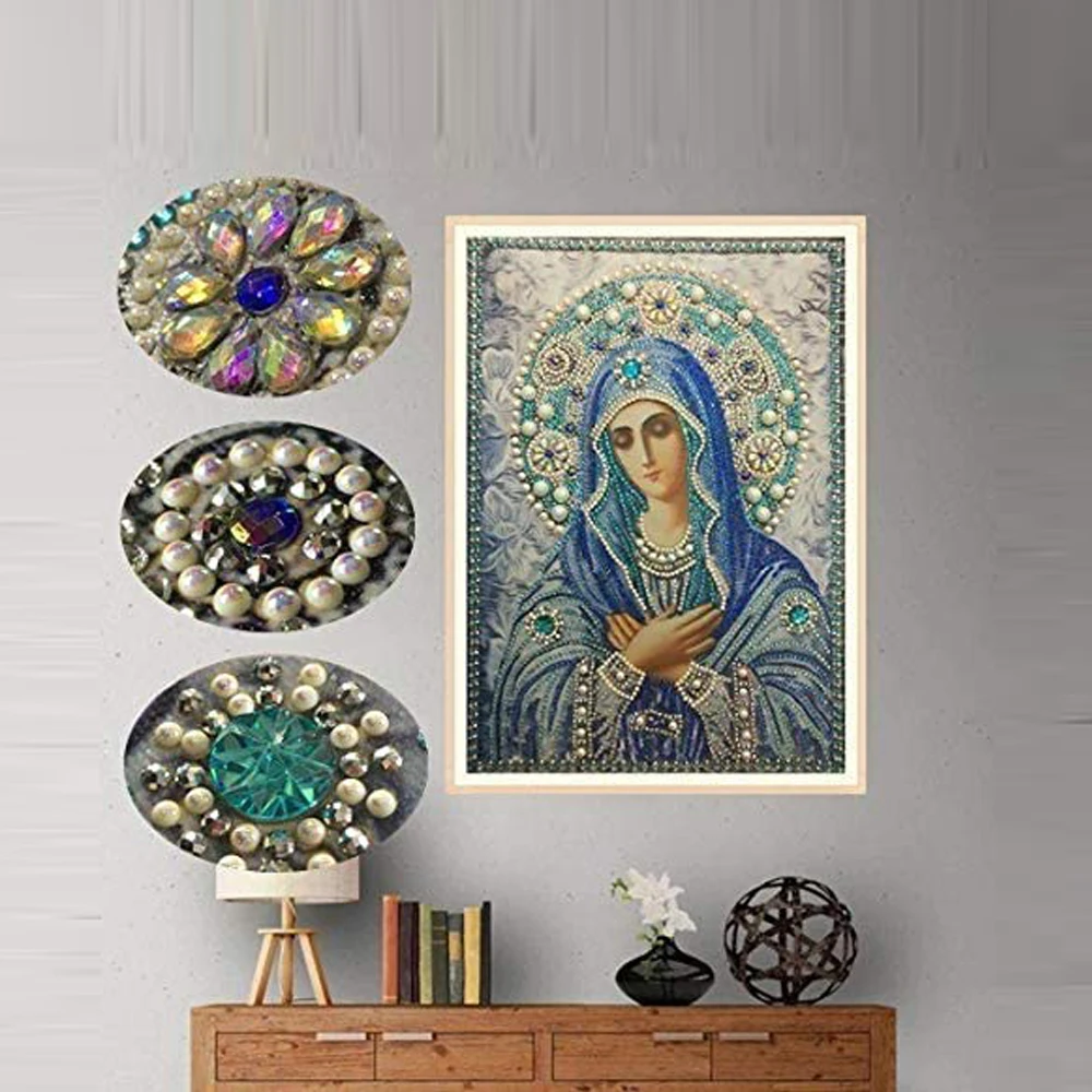 

Special Shaped Round Crystal Drill DIY Diamond PaintingEmbroidery Icon Religion Rhinestones, Cross Stitch, Gift for Mother Mary