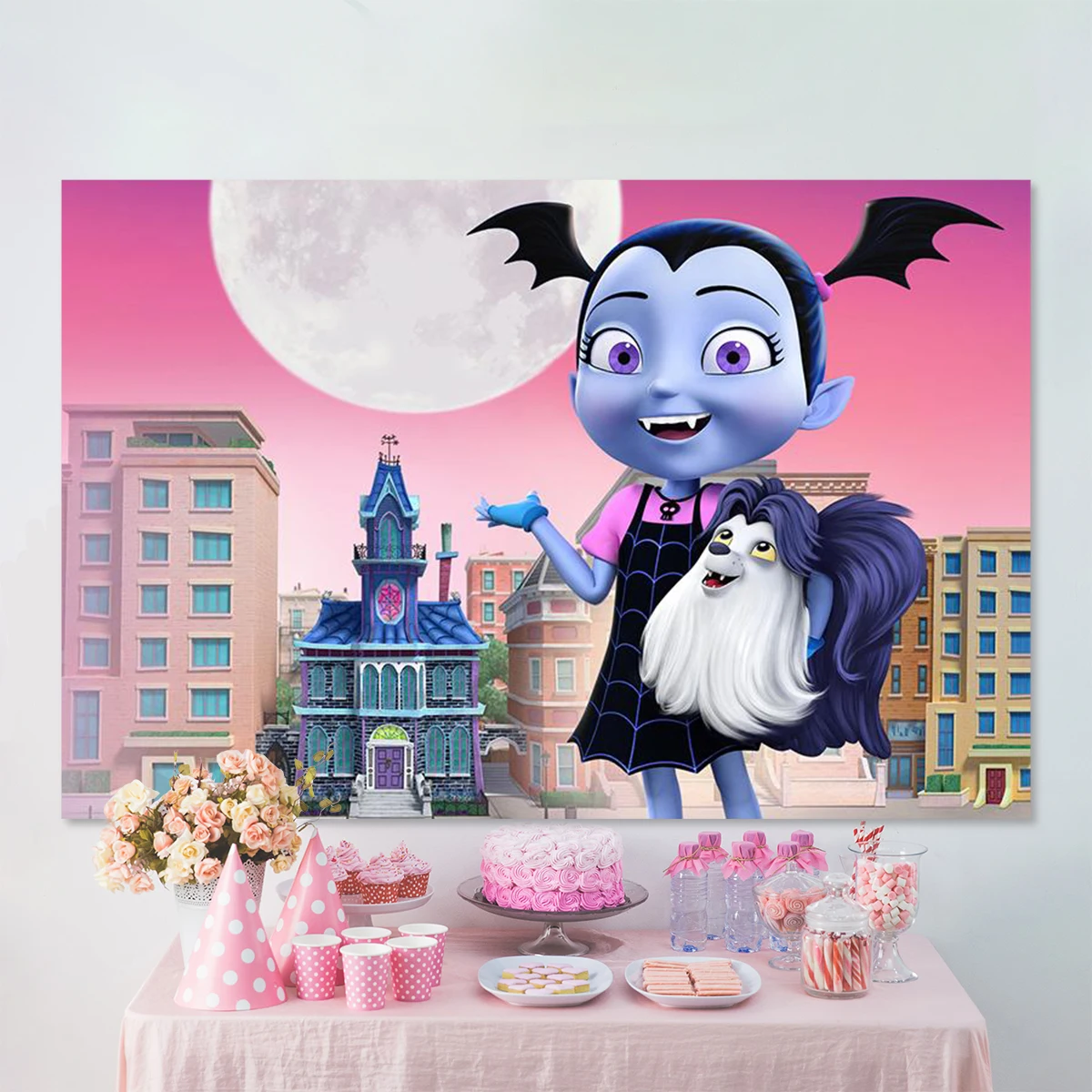 Junior Vampirina tła imprezowe okrągły księżyc budynek dziewczyny urodziny fotografia imprezowa tło do zdjęć Studio