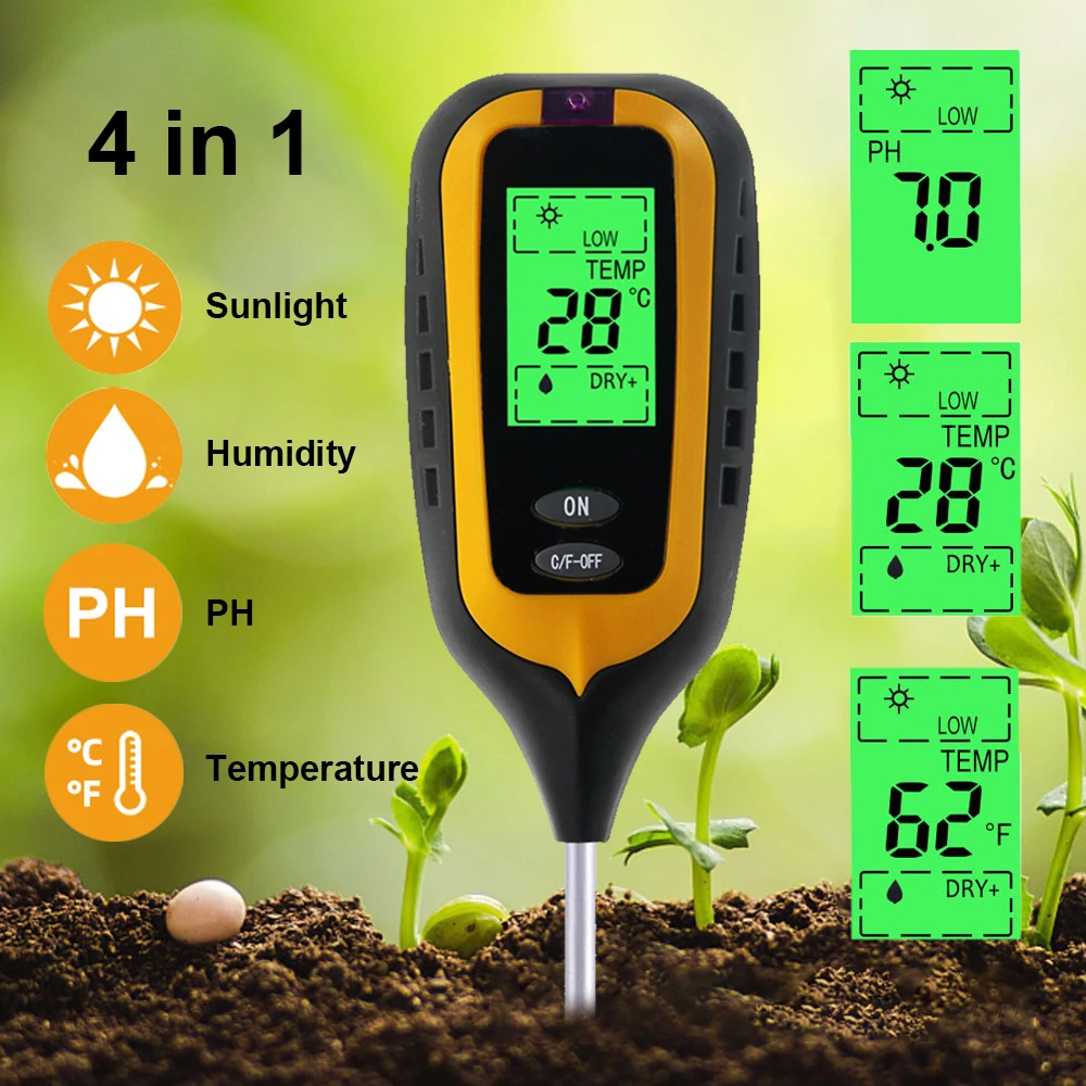 

4 in1 Plant Soil PH Moisture moisture/light/ph sunlight tester tool For Gardening Farming Garden Soil Meter