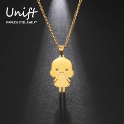 Unift Stainless Steel Necklace for Women Family Jewelry Cute Boys And Girls Pendant Necklaces Memorial Gift