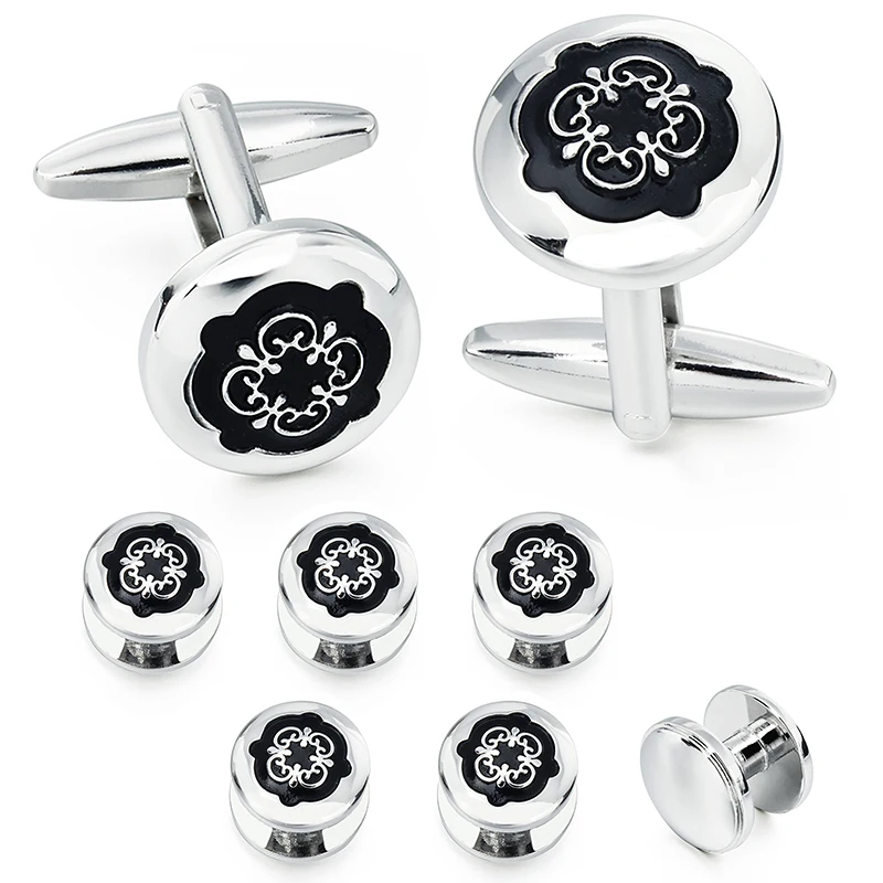 Vintage Floral Pattern Enamel Cufflinks Tuxedo Studs Set for Men's Tuxedo Shirts Business Wedding Cufflinks Set