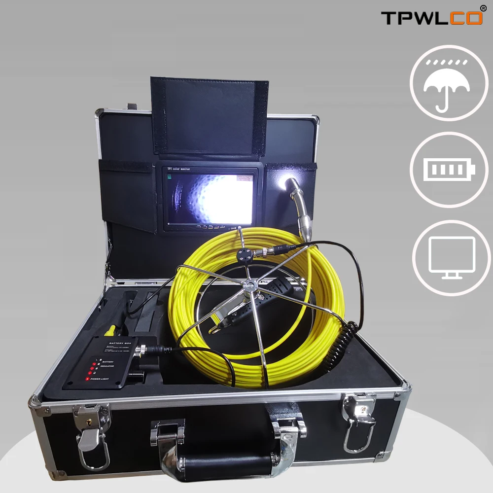 

7inch Monitor 20m Pipe Inspection Video Camera With 12pcs LEDS 23mm Drain Sewer Industrial Endoscope System 12V4500mAh Battery