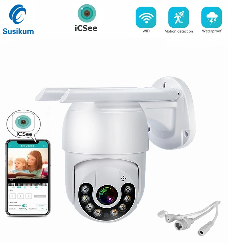 

8MP ICSee Security WIFI IP Camera Outdoor Waterproof Two Ways AUDIO Speed Dome Wireless IP Camera Color Night Vision