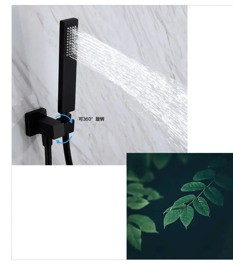 Brass Shower Faucet In wall Black Shower Tap Hot and Cold with Handheld Shower head Simple Style