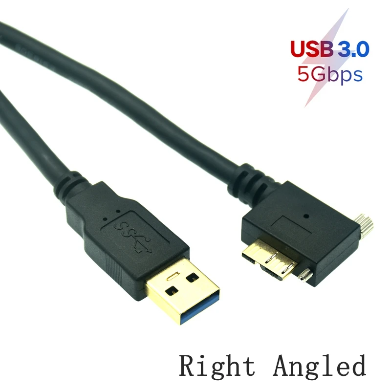 90 Degree Right Left Up Down Angled Micro B USB 3.0 Lock Screw Mount to USB3.0 A Type Male Data cable for Nikon D800 D800E D810