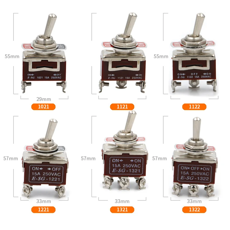 1pcs ON OFF ON/ON OFF Electrical Power Toggle Switch SG1021/1121/1122/1221/1321/1322/123/223/301/302/303 Connector 15A 250V 380V