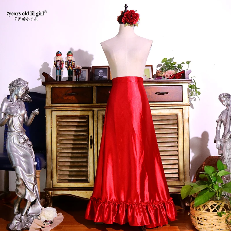 Danse du ventre Tribal à volants Flamenco brillant longue jupe gitane en Satin espagnol de 25 yards FH17