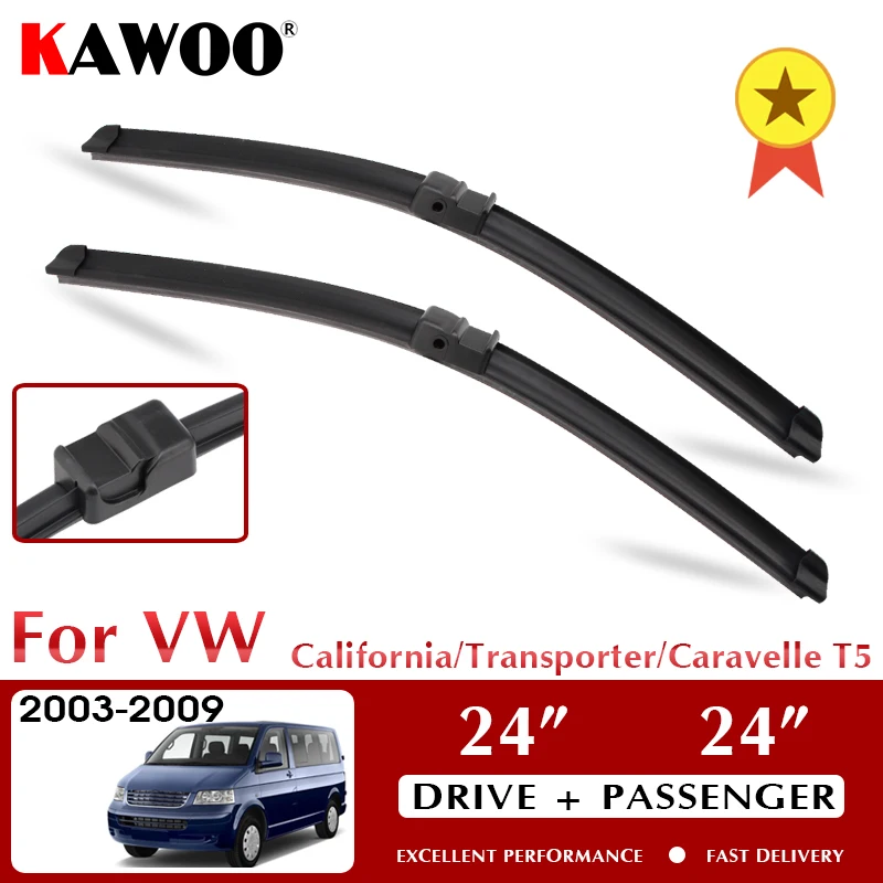 

KAWOO Wiper Front Car Wiper Blade for VW Volkswagen California Transporter Caravelle T5 2003-2009 Windshield 24"+24" LHD RHD