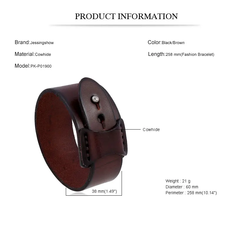 Vintage Genuine Leather Wide Cuff Men\'s Bracelet Punk Hiphop Ornament Bangle Male Wristband Jewelry Accessories Gift