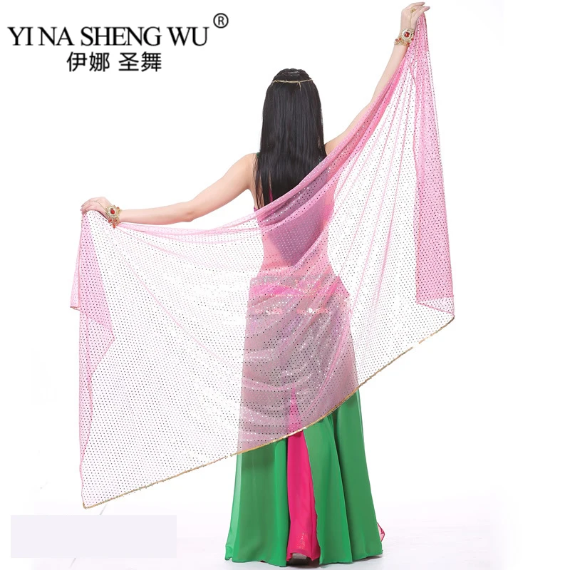 Cheap Sequins Chiffon Solid Color Dance Veil Belly Dance Scarf Dance Scarf Throwing Yarn Scarf Shawl Veil 210*95cm 13 Colors